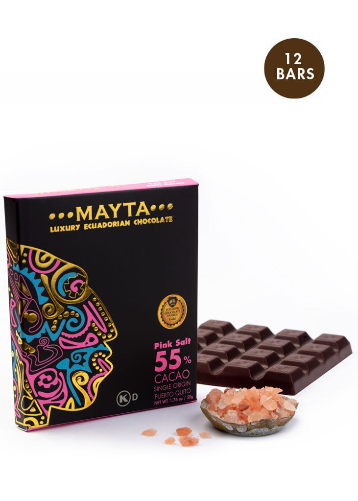 55% Pink Salt Luxury Dark Chocolate (Pack Of 12) • Asiri Blooms